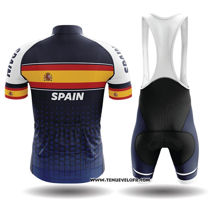 2020 Maillot Ciclismo Champion Espagne Bleu Jaune Manches Courtes et Cuissard